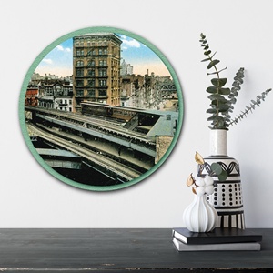 TD mercato a bordo campo Chatham quadrato doppio ponte NYC cartolina circolare decorazione in legno appeso da parete