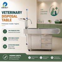 Table d'examen vétérinaire EURVET 1400 mm en acier inoxydable 304 avec robinet extractible, évier à grille active et 3 tiroirs