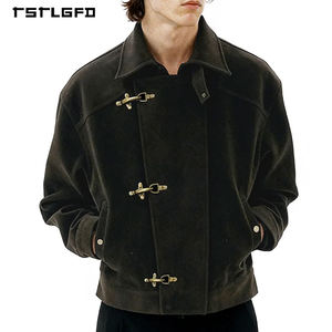 Chaqueta de Gamuza Retro de Lujo para Hombre, con Hebilla de <span class=keywords><strong>Bombero</strong></span> Asimétrica Vintage, Logotipo Personalizado, Alta Calidad, Gruesa, para Invierno - Product Image 4