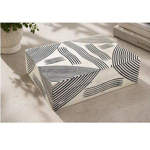 Modern <b>Black</b> & White Abstract Line Decorative Storage Box with Lid and Resin Organizer for Home Décor & Keepsakes at Best Price - Product Image 1