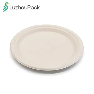 LuzhouPack Customizable 9 Inches Greaseproof Freezer Safe Bagasse Biodegradable Eco Friendly Disposable Plates
