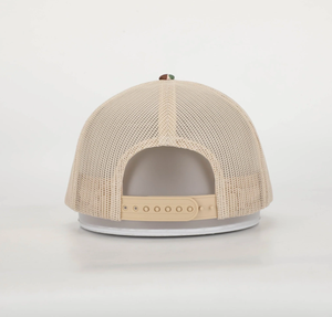 Logotipo de parche de cuero genuino personalizado Sombrero de camionero plano con estampado de camuflaje de 6 paneles Sombrero de camuflaje personalizado Gorra de malla - Product Image 2