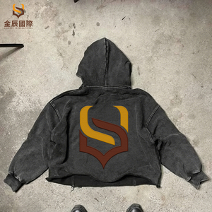 Sweat à capuche personnalisé par le fabricant, brodé, délavé à l'acide, effet vieilli, avec appliqué brodé, effet délavé soleil - Product Image 3