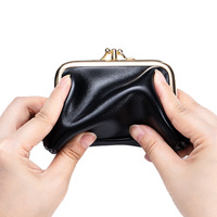 Porte-monnaie compact vintage en cuir véritable fait main avec fermeture Kiss Lock, mini porte-cartes pour femme, idéal pour les voyages et le rangement portable