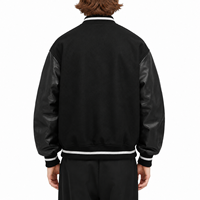 Blouson Bomber en Laine Oversize Décontracté Personnalisable pour Homme, Noir, Coupe Unie, Manches Coupe-Vent, Bordure Côtelée