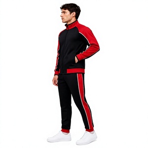 ชุดวอร์มลำลองแบบ unisex สีดำแดง เสื้อแจ็คเก็ตซิปเต็มตัว กางเกงจ็อกเกอร์ลายข้าง ผลิตจากผ้าฝ้าย 100% ระบายอากาศได้ดี เป็นมิตรต่อสิ่งแวดล้อม - Product Image 3
