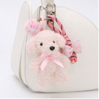 Mignon porte-clés ours en peluche rose avec pompon et nœud, accessoire de sac à main, cadeau pour femmes et filles