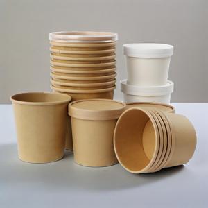 Cubo de sopa desechable, Cubo de gachas de papel Kraft, cuenco de papel con tapa en stock, taza de papel, tapa de plástico - Product Image 3