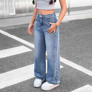 Jeans Classici per Ragazze 8-12 Anni, Blu a Gamba Dritta, Casual con Effetto <span class=keywords><strong>Cat</strong></span> Whisker, Moda Quotidiana Personalizzabile - Product Image 3