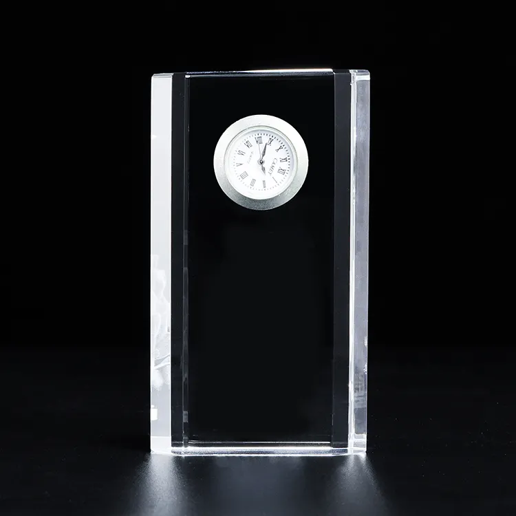 Elegant Office Gifts Service 3d Etched Desktop Crystal Glass Clock