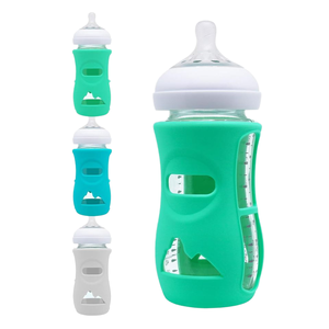 Biberons en verre naturel 8 oz, lot de 3, avec manchon de protection en silicone anti-casse, couleurs assorties, manchon de biberon en PP - Product Image 1