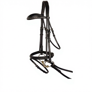 Bridon anglais avec têtière anatomique et muserolle de saut rembourrée en cuir souple, fait main, style anglais pour chevaux - Product Image 2