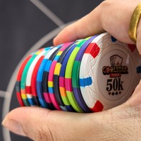 Jetons de poker en céramique personnalisés avec autocollant, 39 mm, 9 g, logo imprimé, dénomination, centre de 24 mm, couleur de la bague de bord OEM, fournisseur de jetons de casino en Chine