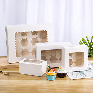库存方形纸杯蛋糕包装盒，带窗口1/<span class=keywords><strong>2</strong></span>/4/6/12/24松饼蛋糕盒食品使用文件夹 - Product Image 1