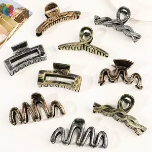 Qiyue Retro Style Hair Claw Gold Silver Copper Color Hair Clip for Women Thick Hair