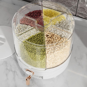 Conteneur à riz en gros à prix abordable, distributeur de céréales rotatif à 6 compartiments, boîte de rangement alimentaire anti-humidité pour cuisine - Product Image 1