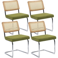 Ensemble de 4 chaises de salle à manger modernes Cesca Cane, dossier en rotin tissé à la main, pieds en métal, assise rembourrée en polyester, respectueuses de l'environnement