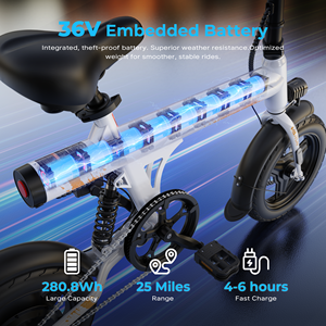 Xe đạp điện gấp VAVRUN 14 inch, động cơ 250W, khung thép carbon, giảm xóc sau, phạm vi hoạt động 45km, thích hợp cho đi trong phố và công viên - Product Image 5