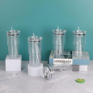 Gobelet tendance et coloré en plastique à double paroi de 20 oz avec poignée et paille pour la maison, la cuisine et la table à manger - Product Image 5