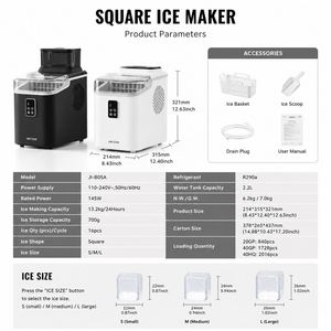 Portable <b>Countertop</b> Square <b>Ice</b> <b>Maker</b> Machine with Self Cleaning Top Fill Water Tank 3 <b>Ice</b> Sizes for Home Office Bar - Product Image 3