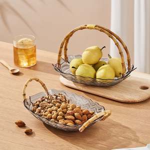 Rotin Portable Corbeille De Fruits En Plastique Bol Décoratif Bonbons Gâteau Collations Plateau De Rangement Table Assiette À Dessert - Product Image 2