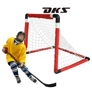 Mini but de hockey en PVC rouge DKS de haute qualité avec cadre non toxique et écologique, filet d'entraînement de taille réglementaire, option de logo personnalisé - Product Image 1