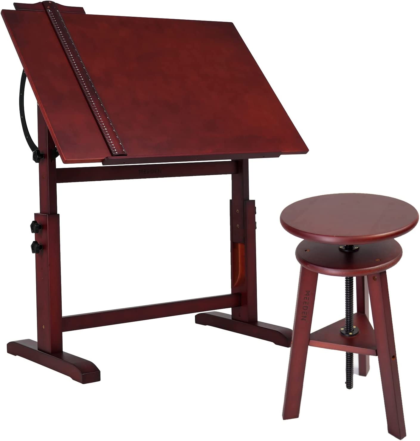Set Tavolo Da Disegno E Sgabello MEEDEN - Legno Massello, Altezza Regolabile, Piano Inclinabile