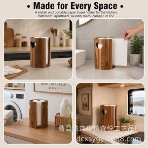 Wooden <b>Paper</b> Towel Holder Acacia Wood Heart Design <b>Kitchen</b> Counter Storage Rack Desktop Organizer Decorative Roll Holder - Product Image 4