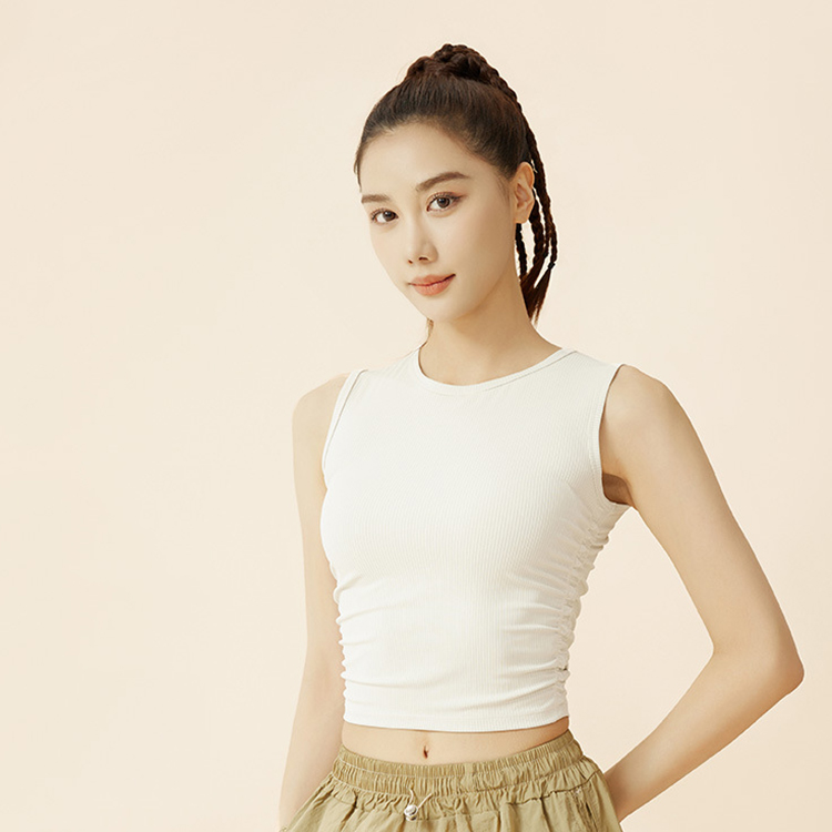 Women's Double-Sided Pleated Sports Workout Top Ribbed Yoga Vest with Slim Fit Waist Breathable Fitness Sleeveless Shorts