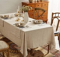 Nappe rectangulaire personnalisée en lin beige, vente en gros, nappe en coton à ourlet festonné pour la décoration de dîners et mariages