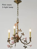 Lustre floral français d'inspiration vintage, lampe suspendue romantique européenne, rose rose