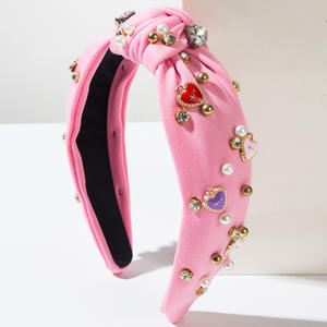 باروك لطيف لؤلؤ حجر الراين المينا الحب اكسسوارات الشعر القلب الوردي Bowknot عصابات الشعر للخطوبة الزفاف عيد الحب - Product Image 6