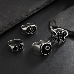 パンクメタルスタック可能なオイルドロップスター/クロスリングセット男性用ハイホップ男性用クールフィンガーリングアクセサリー手にファッションジュエリーギフト - Product Image 4