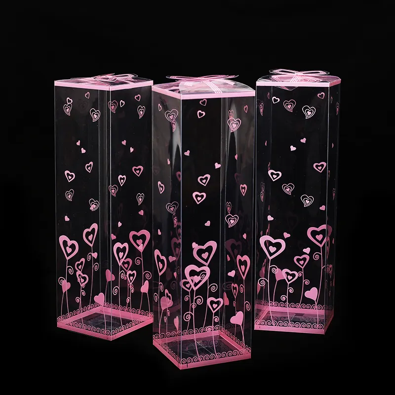 Kunden spezifische klare rosa Herz-Druck-Valentinstag-Geschenk verpackungs box Muttertag plastik lange Geschenk box
