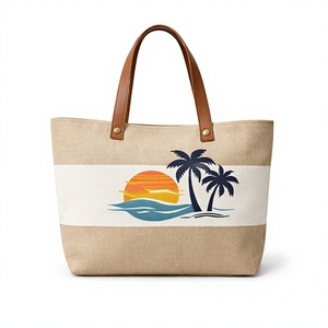 Sac fourre-tout en toile grande taille pour femme, avec logo personnalisé, pour la plage et les voyages, avec poignée en cuir, idéal pour l'été - Product Image 1