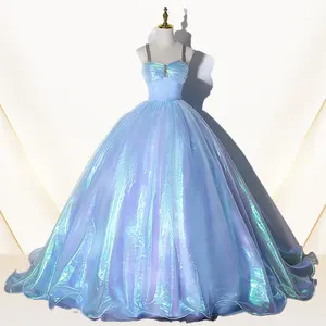 Vestido de noiva azul com bandagem de névoa, vestido elegante de festa, vestido de baile de formatura, vestido de noiva longo de sereia, com design mais recente