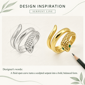 <b>Snake</b> Open <b>Ring</b> Stainless Steel Zircon 14K Gold Vacuum Plated Adjustable <b>Ring</b> in Gold and <b>Silver</b> Colors - Product Image 3