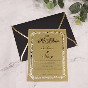 Tarjeta de invitación acrílica de espejo dorado con proceso de estampado negro con patrón de corte láser y sobre a juego para eventos de <span class=keywords><strong>boda</strong></span> - Product Image 3