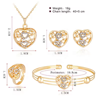 Mode Senior Dames Taille Réglable En Acier Inoxydable Coeur Zircon Incrusté Bracelet Collier Anneau Bracelet Ensemble