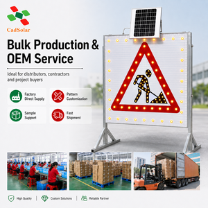 Señal de Advertencia Triangular LED con Energía Solar, 600 mm, Montada <span class=keywords><strong>en</strong></span> Poste, Intermitente, IP65, Luz de Seguridad Vial para Zonas de Trabajo Peatonales - Product Image 6