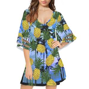 Polynesian Tribal Clothing Pineapples and Flowers Print Custom Half Sleeve Dress Shirt With Flare Sleeves Casual Dress <strong>Stores</strong> - Product Image 4