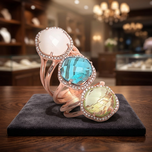 Bagues en laiton faites à la main avec pierres précieuses, plaquées rhodium, bijoux ethniques unisexes tendance - Product Image 3