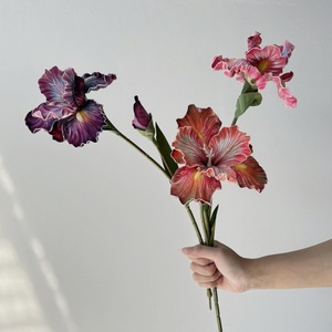 Fleur artificielle Iris double tête Alice, imprimée en 3D, pour décoration de mariage, absorbant les couleurs, pour l'exportation - Product Image 1