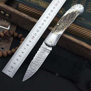 Nuevo cuchillo plegable con mango de ciervo de Damasco, cuchillo para exteriores, cuchillo portátil Tunafire, novedad de 2017 - Product Image 2