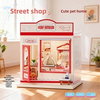 YD TOYS Maison de poupée miniature en bois éducative à assembler, thème boutique de rue, avec espace pour animaux, jouet DIY fait main CJW-71