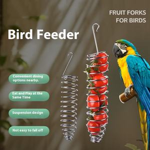 الفولاذ المقاوم للصدأ تغذية الطيور شنقا حديقة علف الببغاء حامل الغذاء مع سيخ الخضار سلة فواكه لاستخدام الطيور - Product Image 3