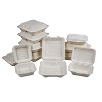 Fibre de bagasse Produits écologiques Emballage alimentaire compostable Conteneur alimentaire biodégradable à clapet 9*9 Boîte à charnière