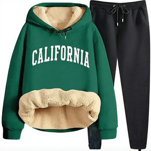 Women 2 Piece <b>Sherpa</b> Lined Tracksuit <b>Hoodie</b> and Sweatpants Set Casual Winter Outfit - Product Image 3