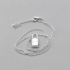 Conception originale de bricolage plaqué argent petite serrure délicate personnalisé gravé liberté déclaration cadenas collier pour hommes femmes bijoux - Product Image 5