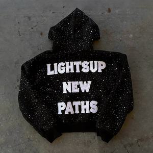 Sweat à capuche oversize en coton lourd de style streetwear, avec fermeture éclair, patchwork, broderie, sweat à capuche court de créateur avec fermeture éclair et strass - Product Image 3